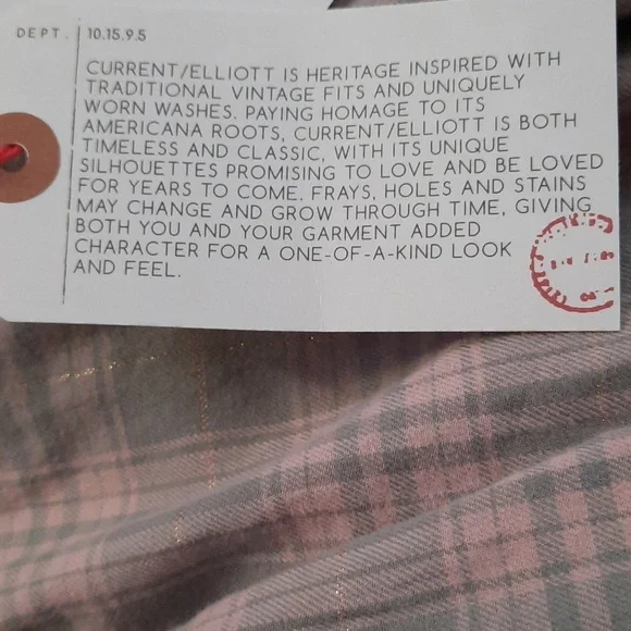 Current/Elliot NWT Prep School Fray Hem Pink Tinsel Plaid Button Up Shirt Size 2 - Picture 11 of 11